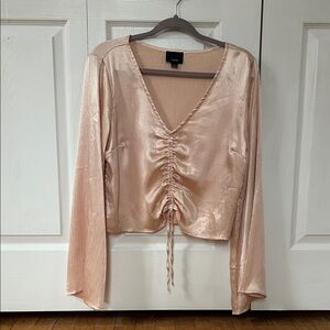 Satin Ruched Blouse - Cream Blush